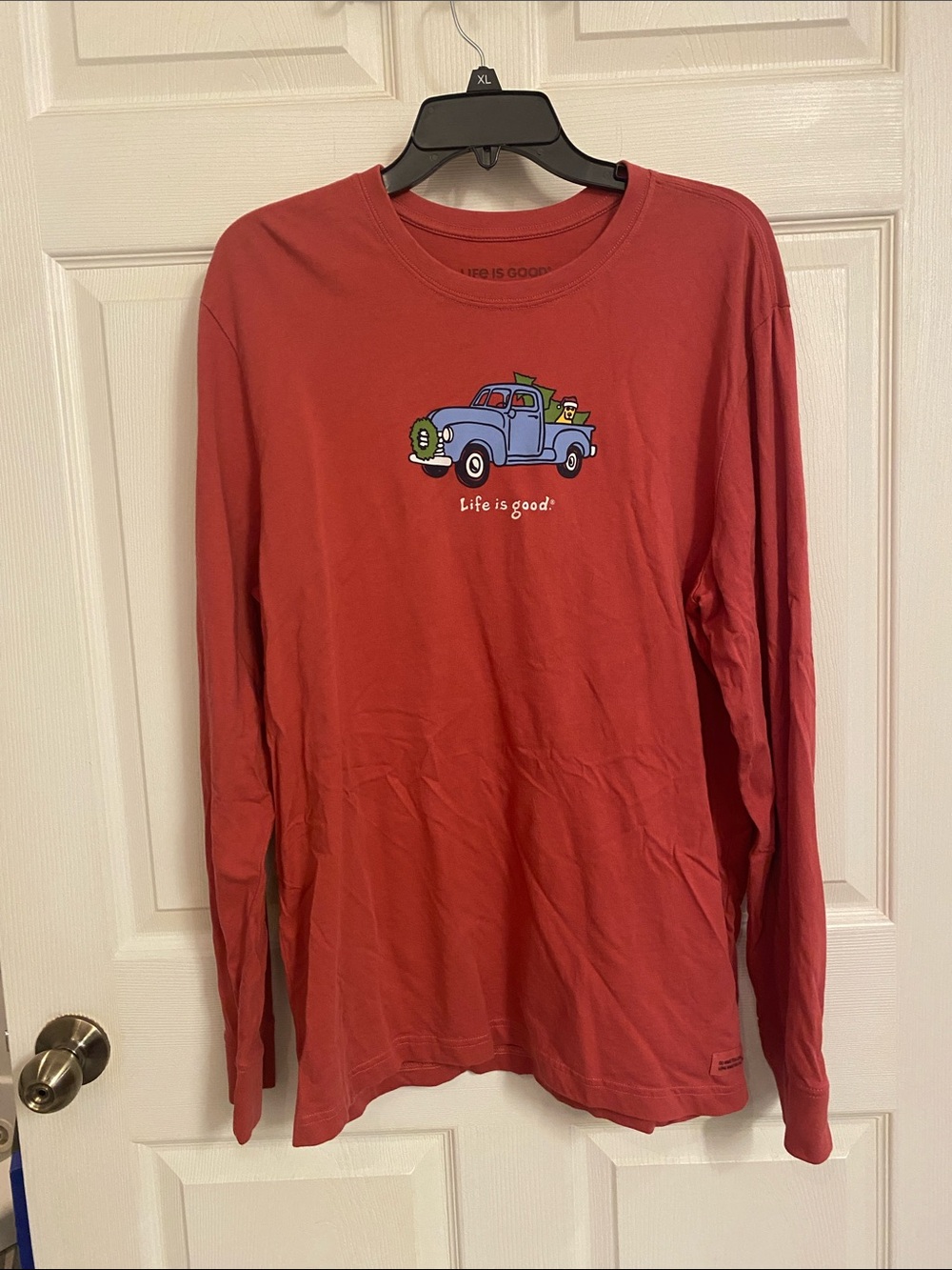 Life Is Good Red Long-Sleeve Tee with Blue Truck Graphic